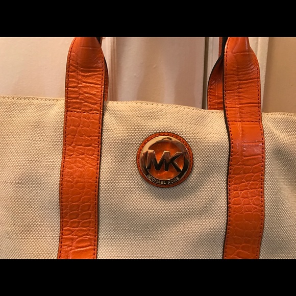 Michael Kors canvas and orange croc leather. - Picture 2 of 8